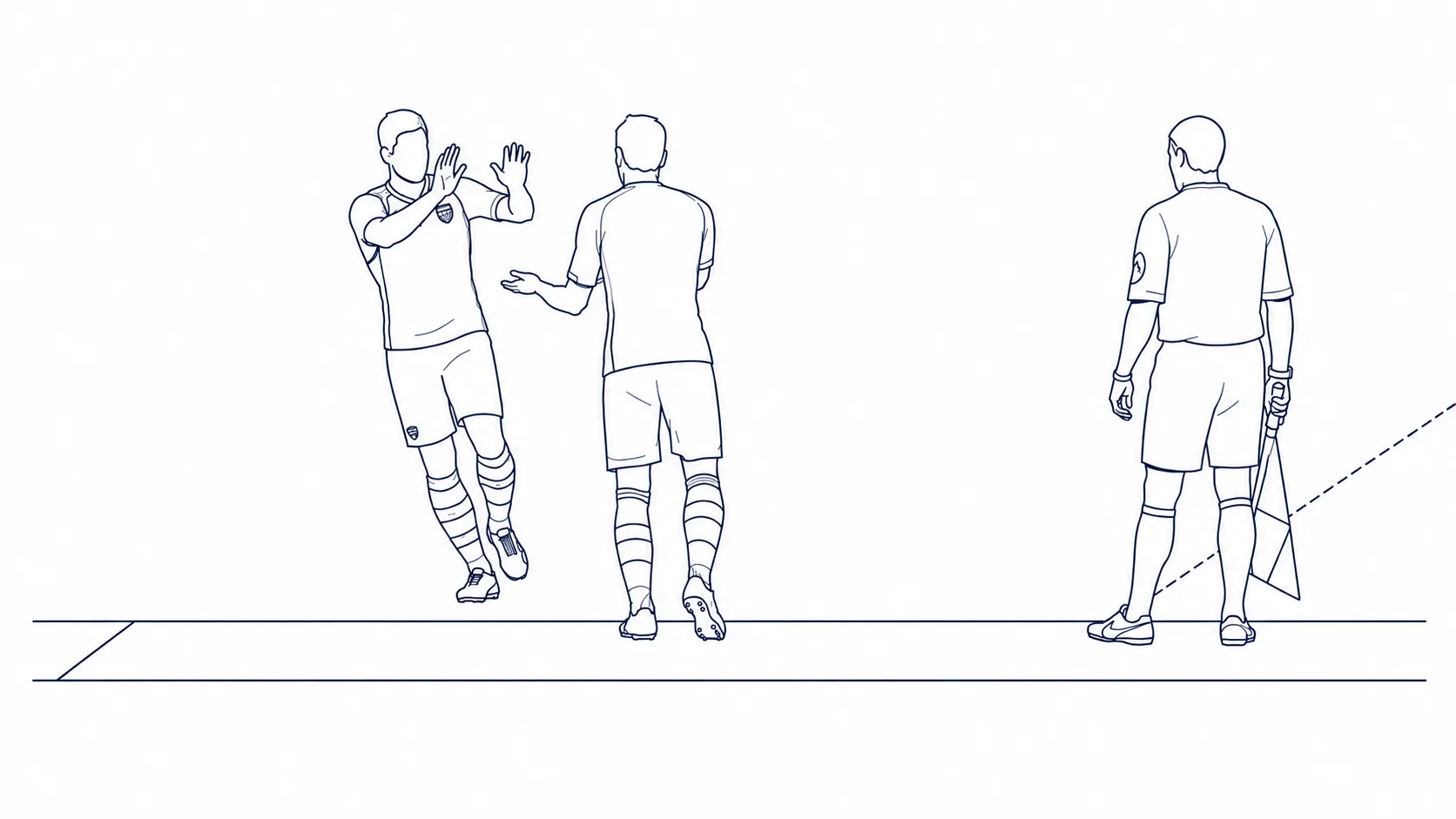 A substitute comes onto the pitch as the player being replaced walks off, watched by the official on the touchline — a metaphor for replacing an incumbent trustee mid-restructuring.