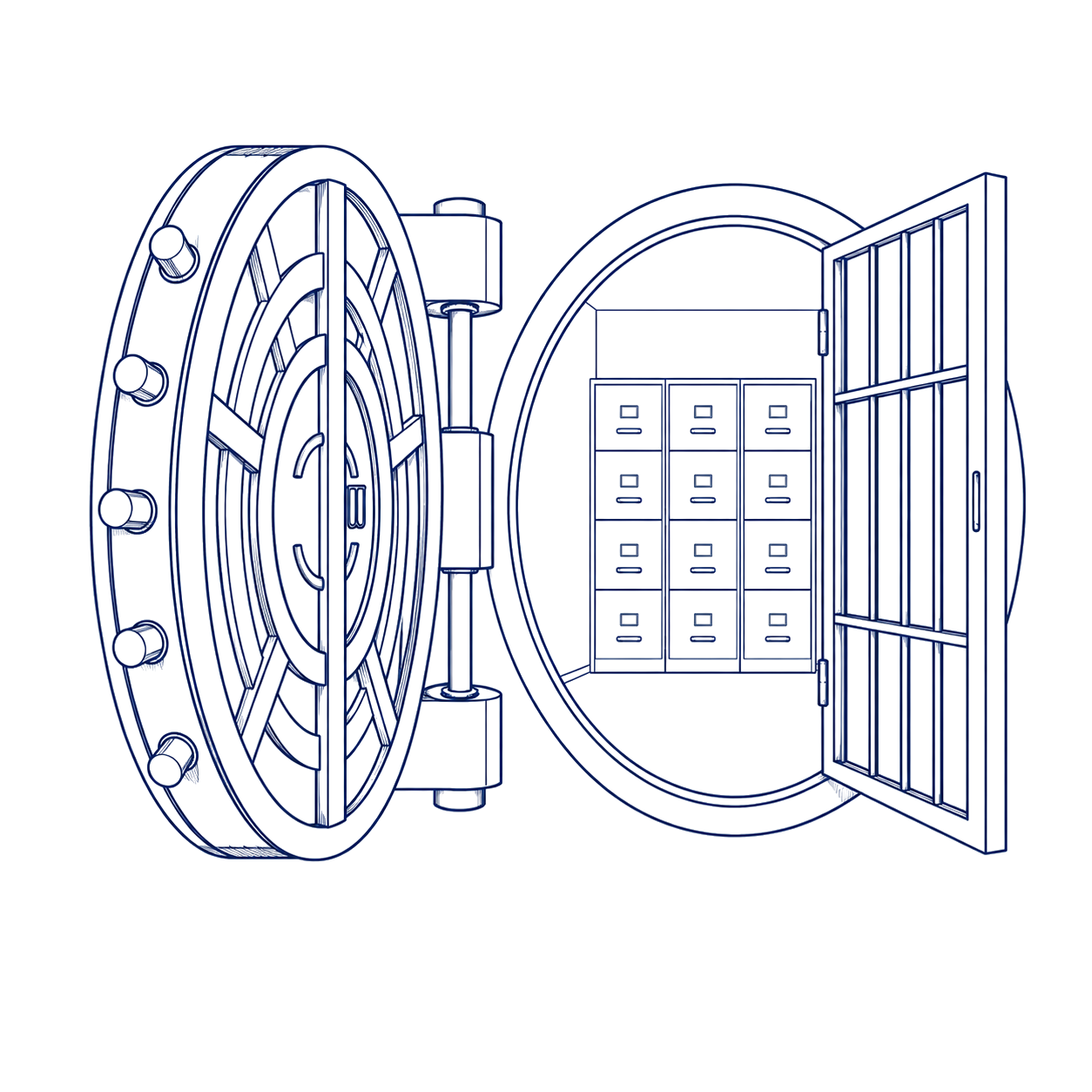 Editorial illustration of a bank vault, representing security held on behalf of lenders.