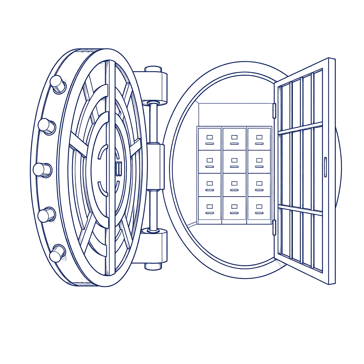 Editorial illustration of a bank vault, representing security held on behalf of lenders.